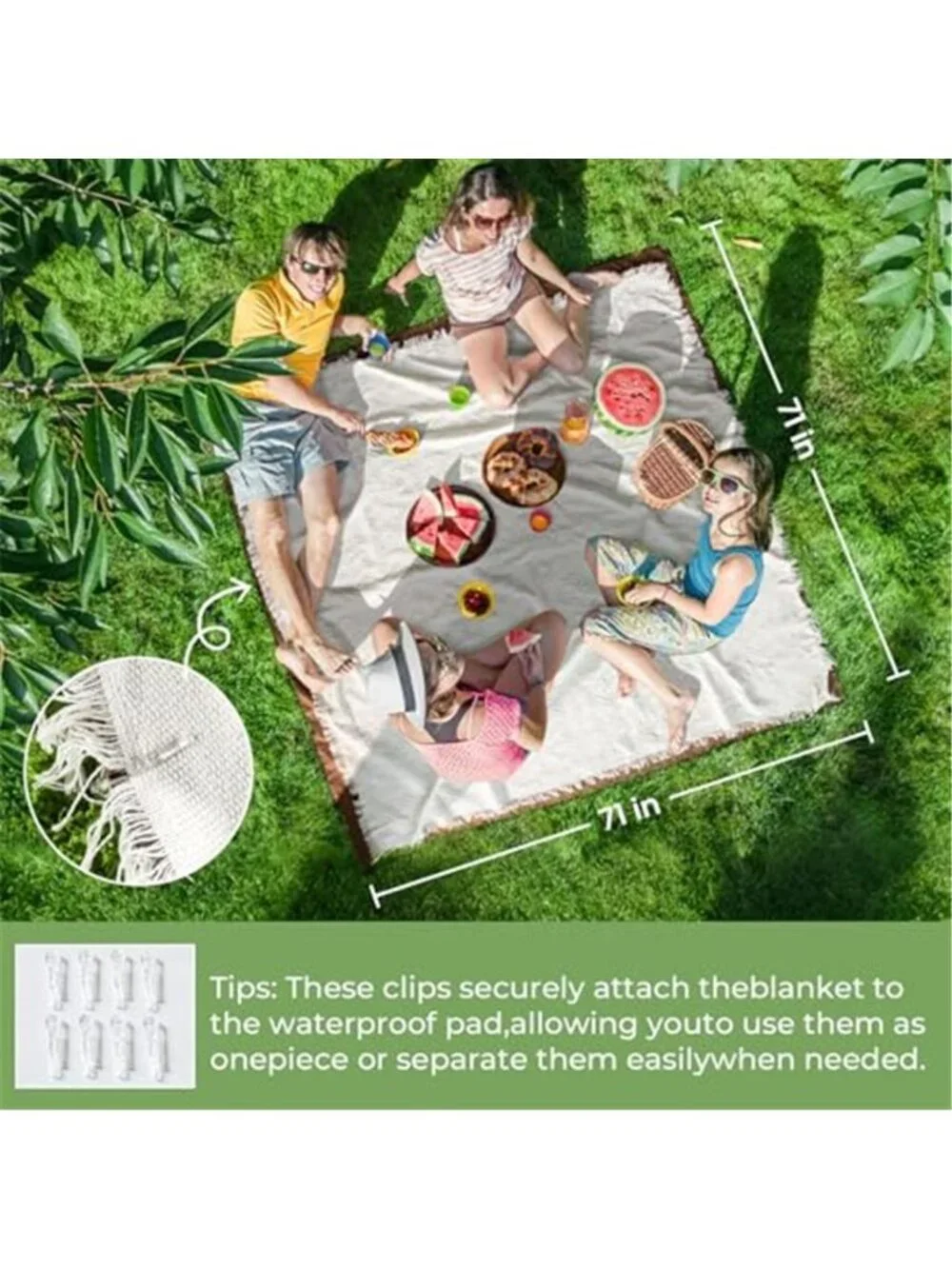 Waterproof Picnic Blanket 2 in 1 Foldable Beach Mat Camping Outdoor Large White